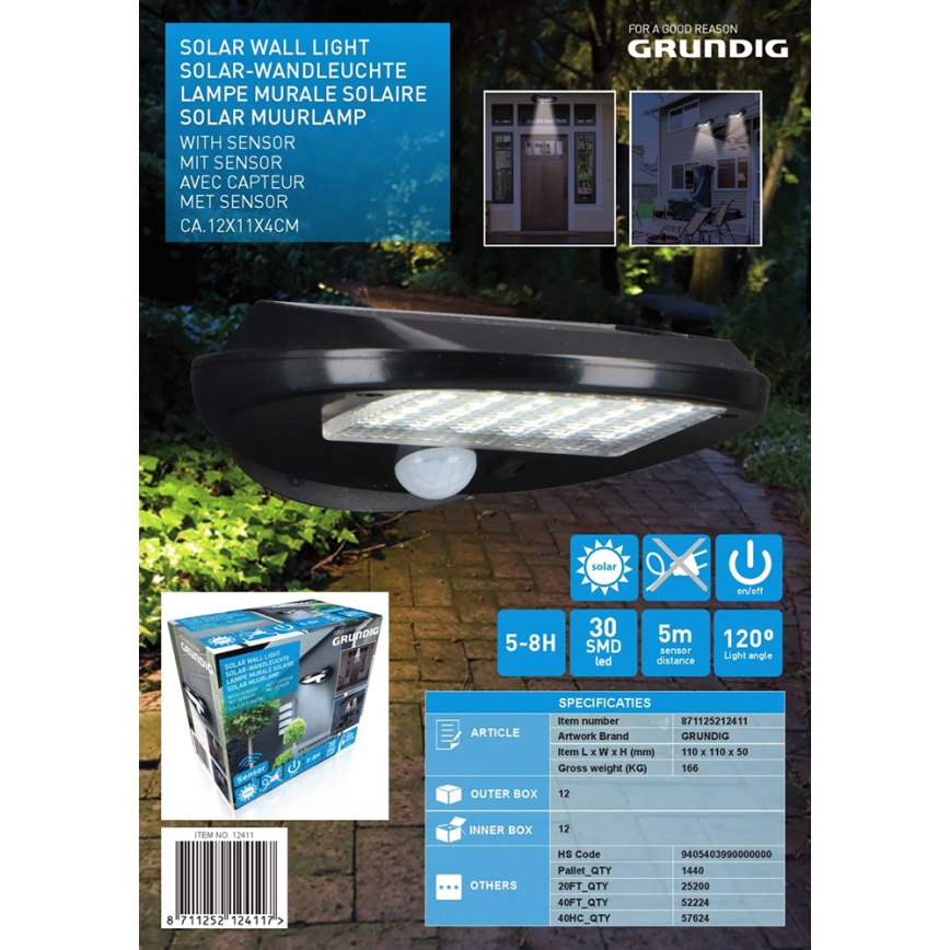 Grundig - SET 2x LED SolVägglampabelysning med sensor LED/3,2V