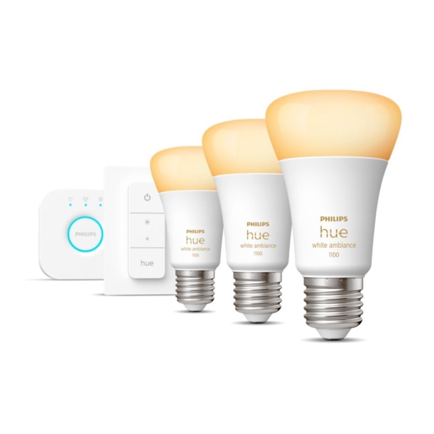 Grundläggande set Philips Hue White Ambiance 3xE27/11W 2200-6500K + enhet för anslutning och fjärrkontroll