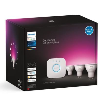 Grundläggande set Philips Hue WHITE AND COLOR AMBIANCE 3xGU10/5,7W/230V 2000-6500K + enhet för anslutning