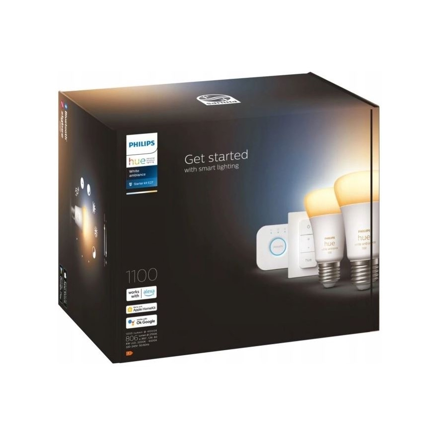 Grundläggande set Philips Hue WHITE AMBIANCE 2xE27/8W/230V + enhet för anslutning