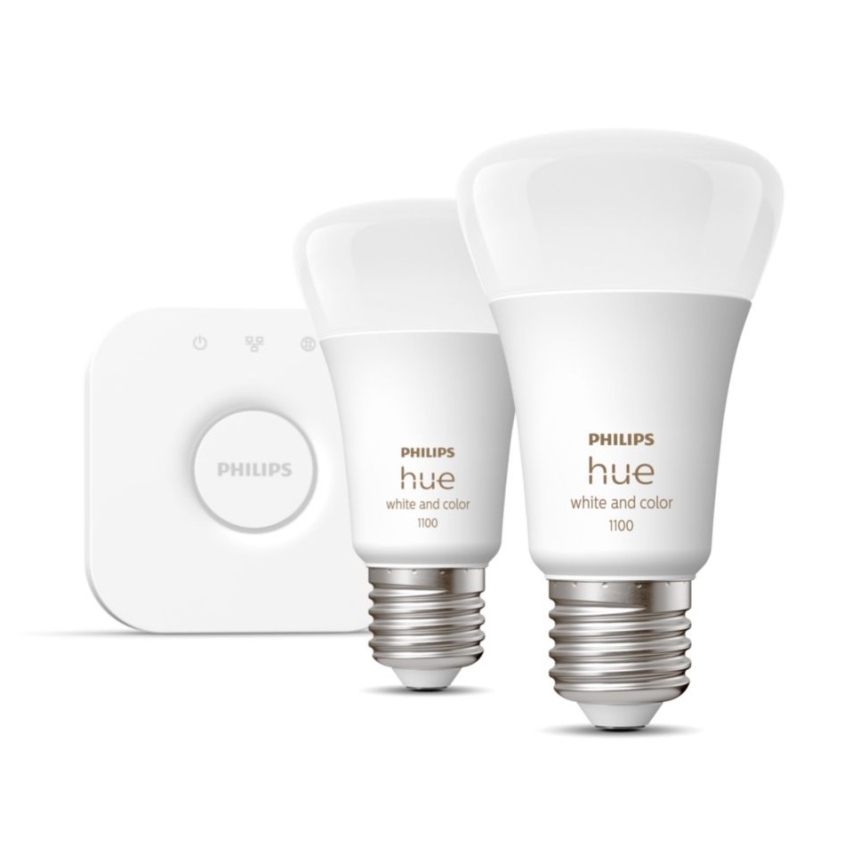 Grundläggande uppsättning  Philips Hue WHITE AND COLOR AMBIANCE 2xE27/9W/230V 2000-6500K + en enhet för att ansluta