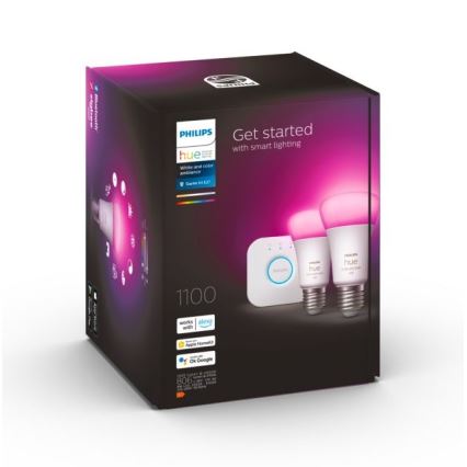 Grundläggande uppsättning  Philips Hue WHITE AND COLOR AMBIANCE 2xE27/9W/230V 2000-6500K + en enhet för att ansluta