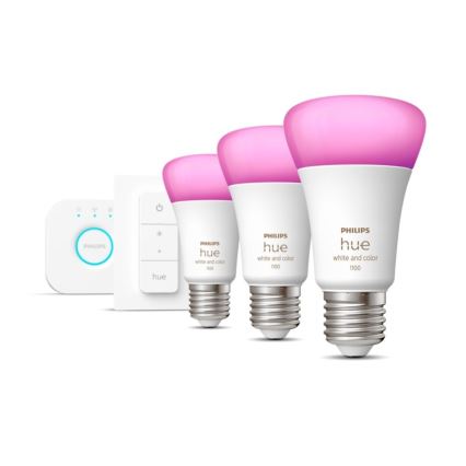 Grundläggande uppsättning  Philips Hue WHITE AND COLOR AMBIANCE 3xE27/9W 2000-6500K + en enhet för att ansluta
