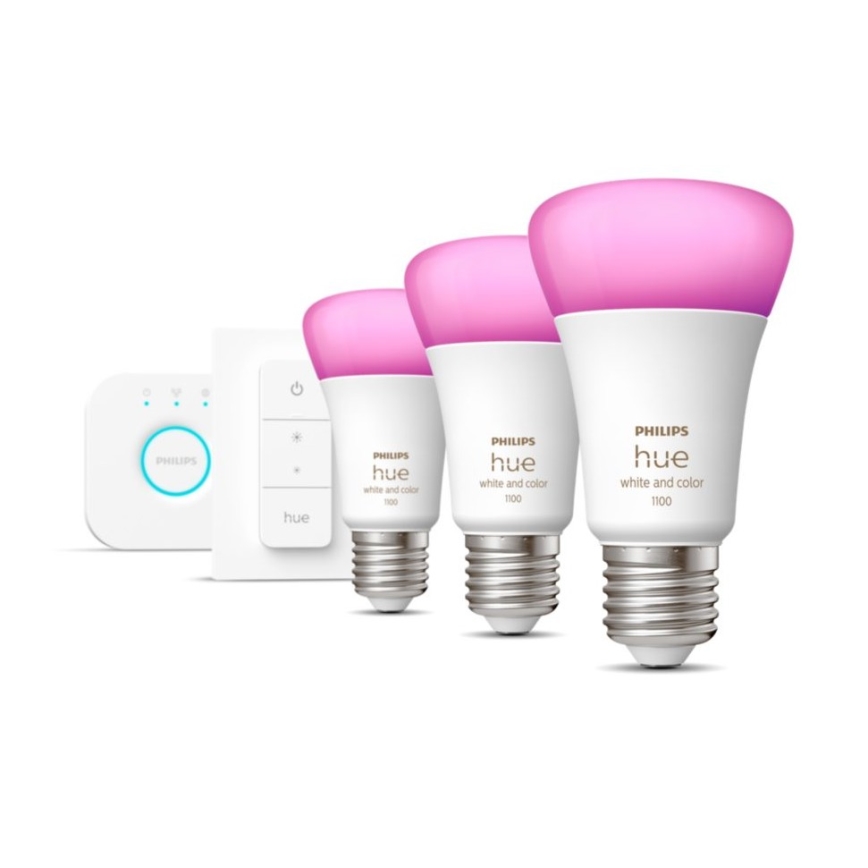 Grundläggande uppsättning  Philips Hue WHITE AND COLOR AMBIANCE 3xE27/9W 2000-6500K + en enhet för att ansluta