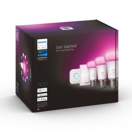 Grundläggande uppsättning  Philips Hue WHITE AND COLOR AMBIANCE 3xE27/9W 2000-6500K + en enhet för att ansluta