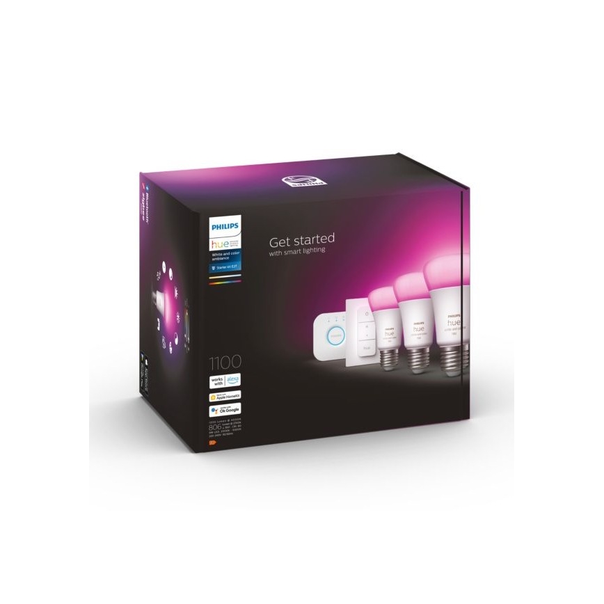 Grundläggande uppsättning  Philips Hue WHITE AND COLOR AMBIANCE 3xE27/9W 2000-6500K + en enhet för att ansluta