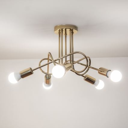 Guldfärgad ytmonterad taklampa OXFORD 5xE27/15W/230V