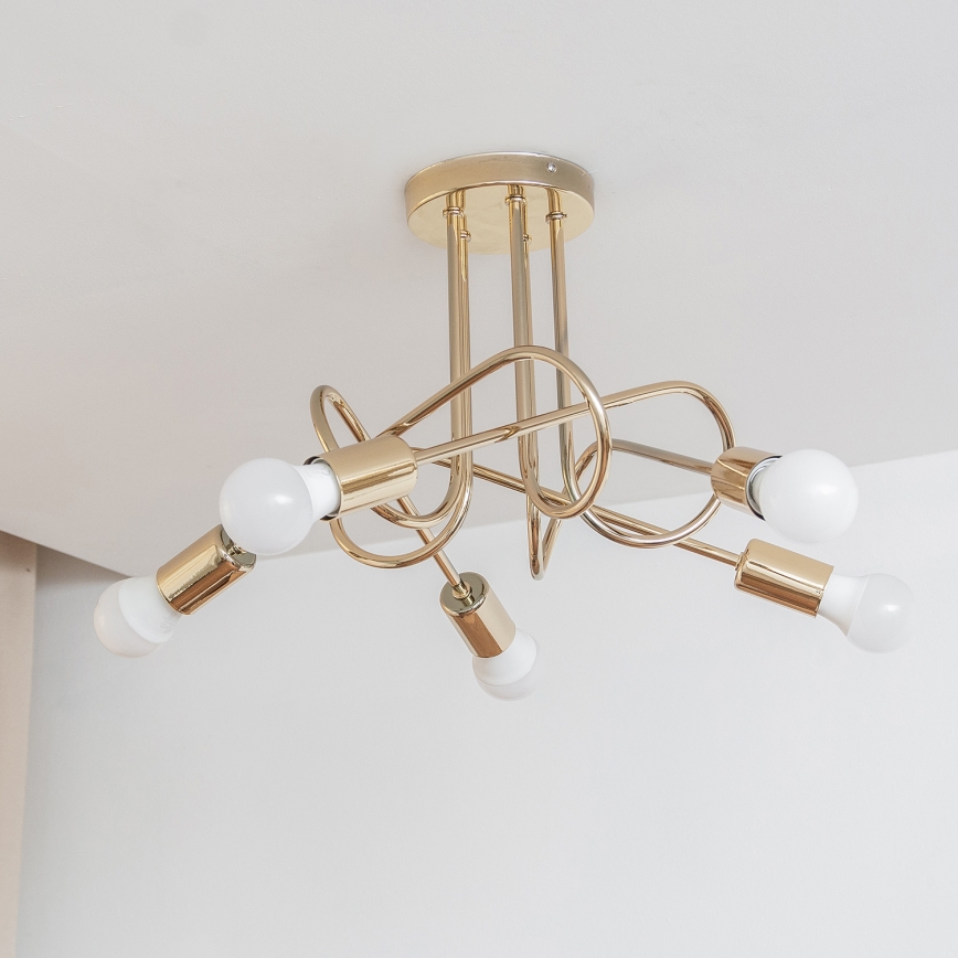 Guldfärgad ytmonterad taklampa OXFORD 5xE27/15W/230V