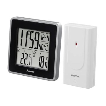 Hama - Väderstation med LCD display och väckarklocka 2xAA svart/grå