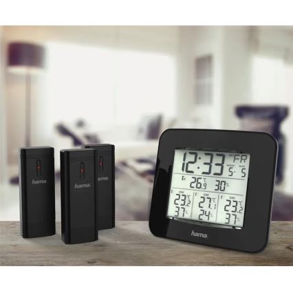 Hama - Väderstation med LCD display och väckarklocka 3xAAA + 3x sensor 2xAA