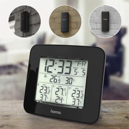 Hama - Väderstation med LCD display och väckarklocka 3xAAA + 3x sensor 2xAA