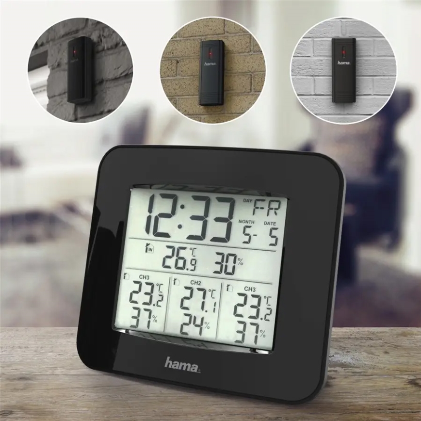 Hama - Väderstation med LCD display och väckarklocka 3xAAA + 3x sensor 2xAA