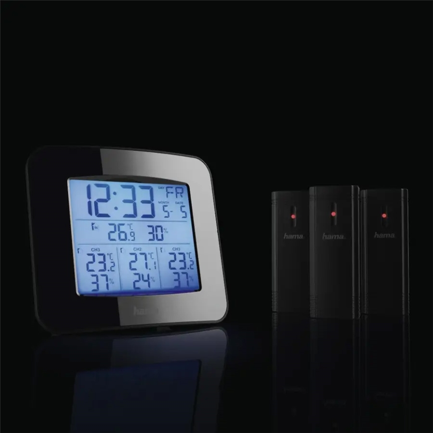 Hama - Väderstation med LCD display och väckarklocka 3xAAA + 3x sensor 2xAA