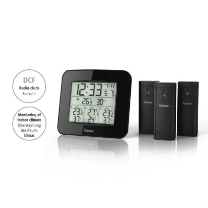 Hama - Väderstation med LCD display och väckarklocka 3xAAA + 3x sensor 2xAA