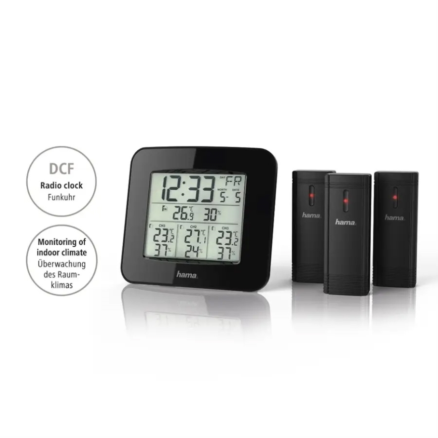Hama - Väderstation med LCD display och väckarklocka 3xAAA + 3x sensor 2xAA