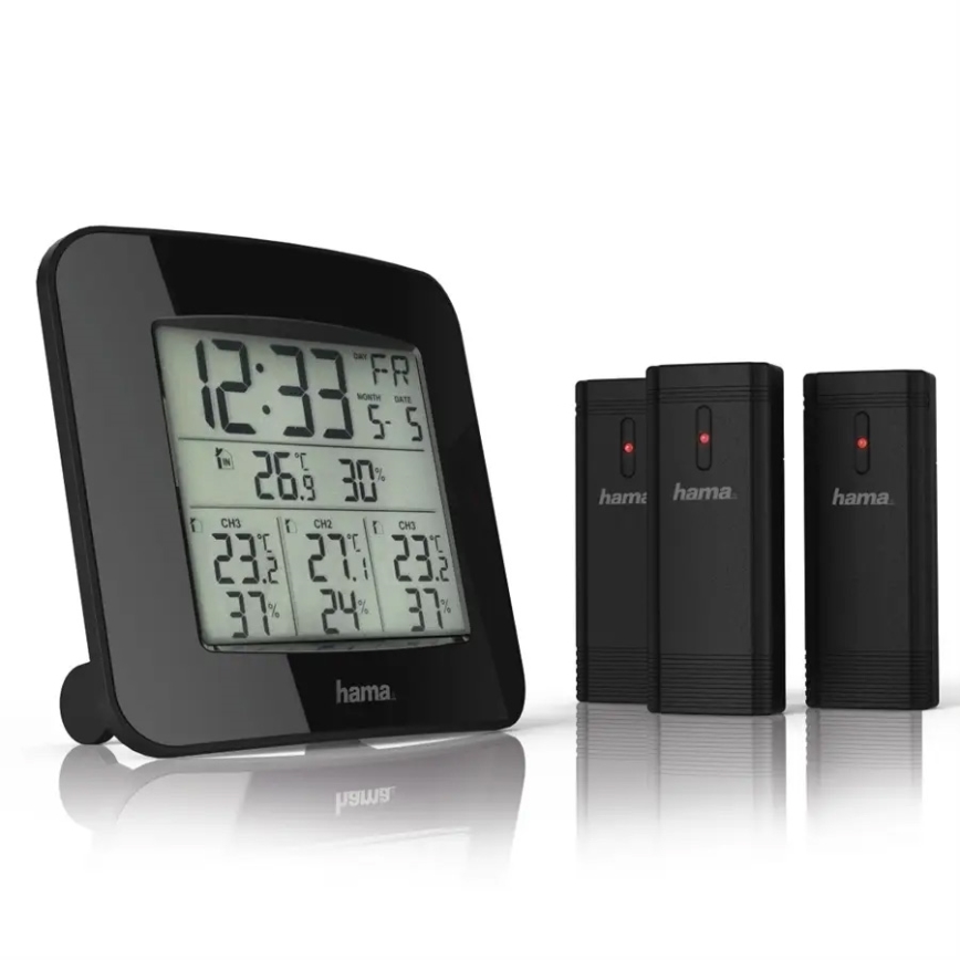 Hama - Väderstation med LCD display och väckarklocka 3xAAA + 3x sensor 2xAA