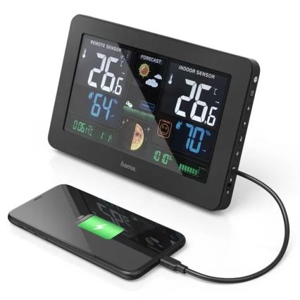 Hama - Väderstation with färg LCD display och väckarklocka + USB svart