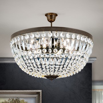 Hängande kristallkrona ARILA 6xE27/60W/230V diameter 60 cm brun/patina