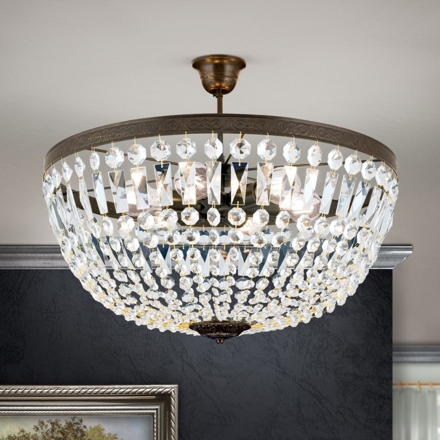 Hängande kristallkrona ARILA 6xE27/60W/230V diameter 60 cm brun/patina