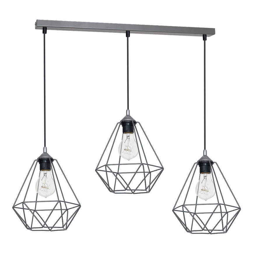 Hängande lampa BASKET 3xE27/60W/230V grå