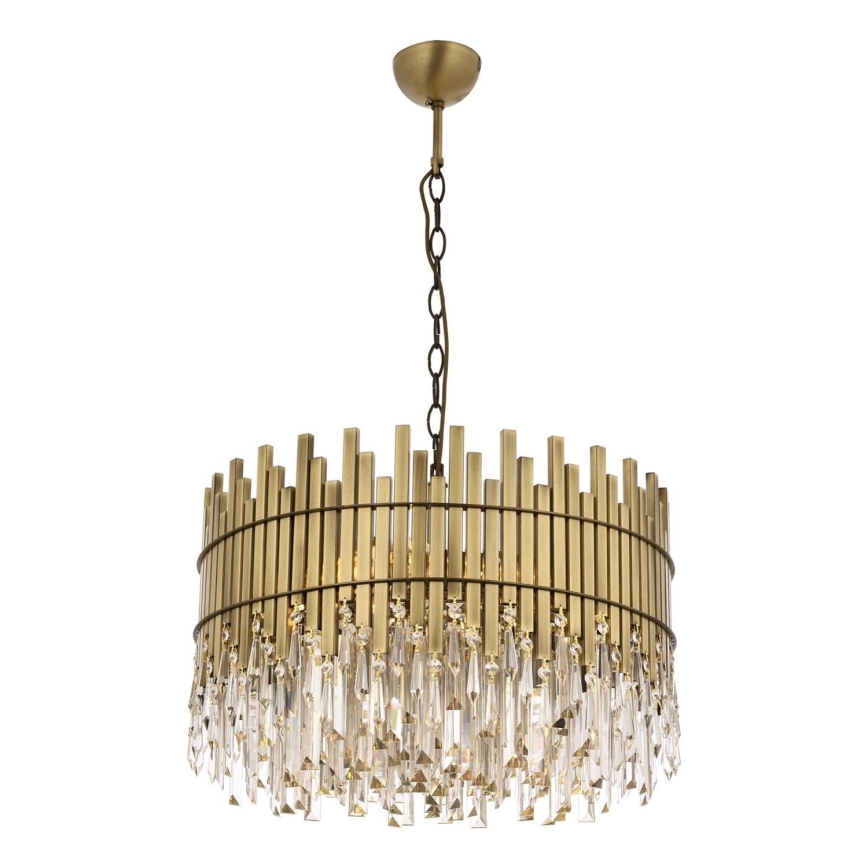 Hängande lampa CRYSTALLINE 8xE27/40W/230V pr. 60 cm mässing