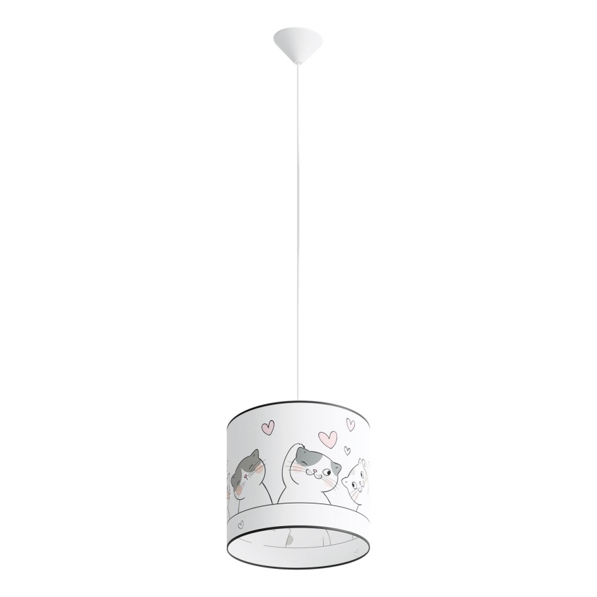 Hängande ljuskrona med textilsladd för barn CAT 1xE27/15W/230V diameter 30 cm katt