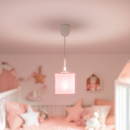 Hängande ljuskrona med textilsladd för barn DOTS 1xE27/15W/230V diameter 15 cm rosa
