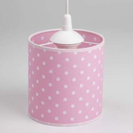 Hängande ljuskrona med textilsladd för barn DOTS 1xE27/15W/230V diameter 15 cm rosa