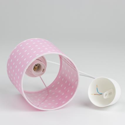 Hängande ljuskrona med textilsladd för barn DOTS 1xE27/15W/230V diameter 15 cm rosa