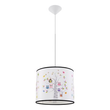 Hängande ljuskrona med textilsladd för barn OWLS 1xE27/15W/230V diameter 30 cm ugglor