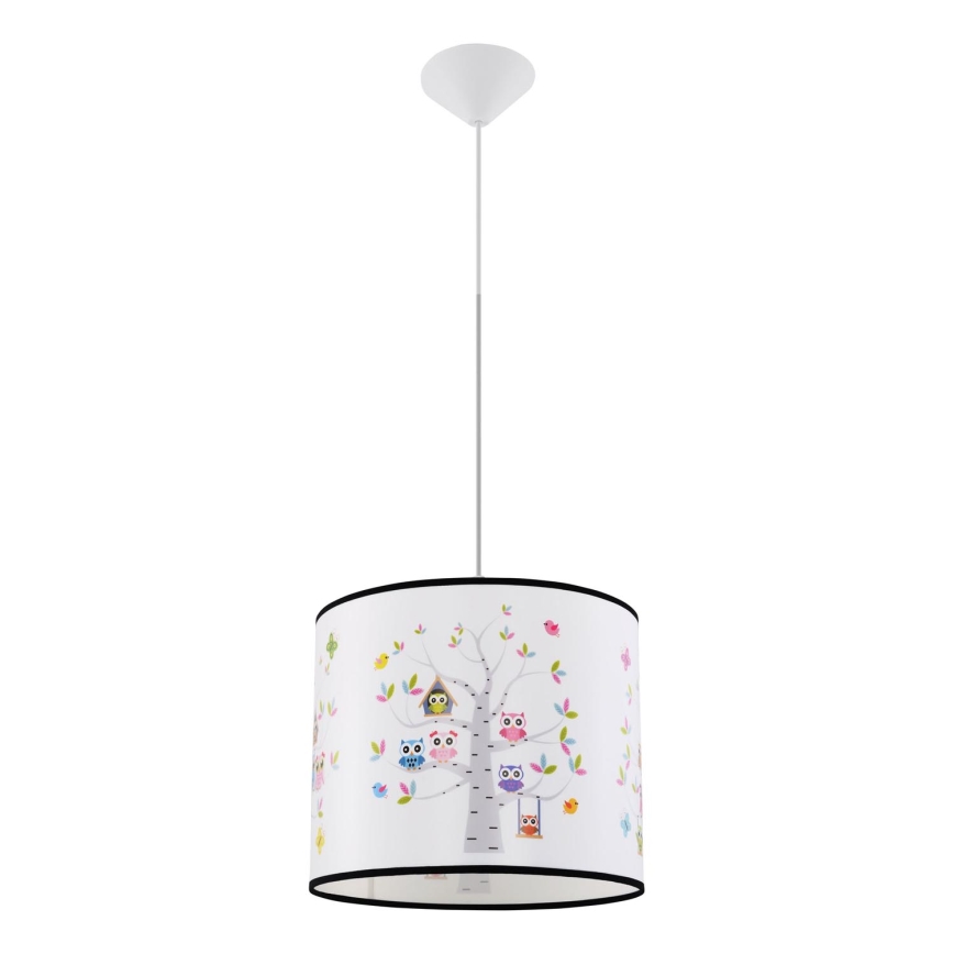 Hängande ljuskrona med textilsladd för barn OWLS 1xE27/15W/230V diameter 30 cm ugglor