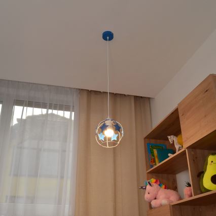 Hängande ljuskrona med textilsladd för barn STARS 1xE27/15W/230V blå/vit
