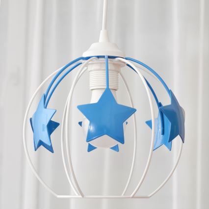 Hängande ljuskrona med textilsladd för barn STARS 1xE27/15W/230V blå/vit