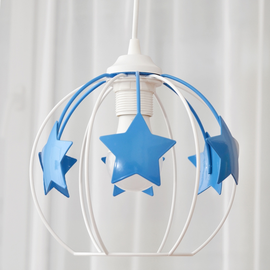 Hängande ljuskrona med textilsladd för barn STARS 1xE27/15W/230V blå/vit