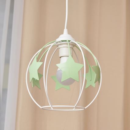 Hängande ljuskrona med textilsladd för barn STARS 1xE27/15W/230V grön/vit