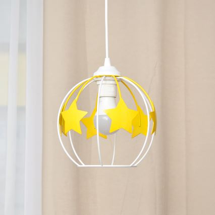 Hängande ljuskrona med textilsladd för barn STARS 1xE27/15W/230V gul/vit
