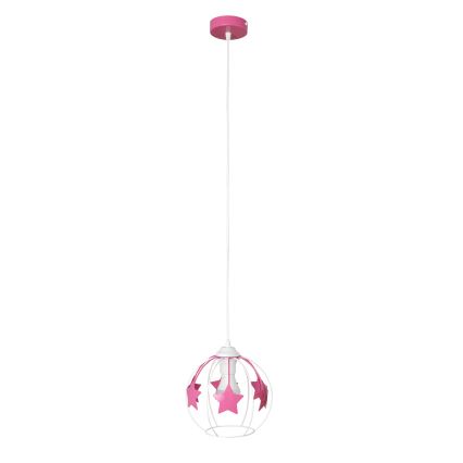 Hängande ljuskrona med textilsladd för barn STARS 1xE27/15W/230V rosa/vit