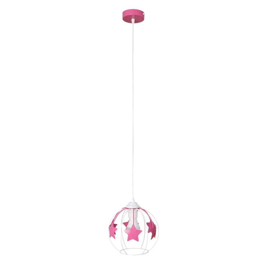 Hängande ljuskrona med textilsladd för barn STARS 1xE27/15W/230V rosa/vit