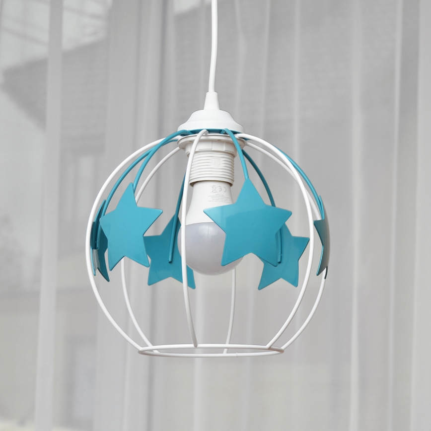 Hängande ljuskrona med textilsladd för barn STARS 1xE27/15W/230V turkos/vit