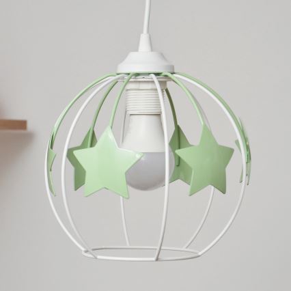 Hängande ljuskrona med textilsladd för barn STARS 2xE27/15W/230V grön/vit
