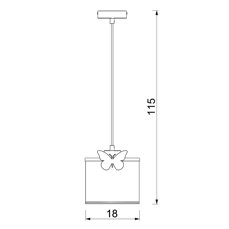 Hängande ljuskrona med textilsladd för barn SWEET 1xE27/15W/230V vit/rosa/fjäril