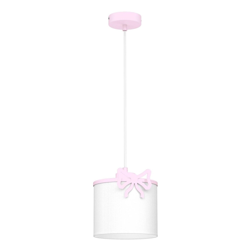 Hängande ljuskrona med textilsladd för barn SWEET 1xE27/15W/230V vit/rosa/rosett