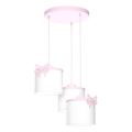 Hängande ljuskrona med textilsladd för barn SWEET 3xE27/15W/230V vit/rosa/fjäril