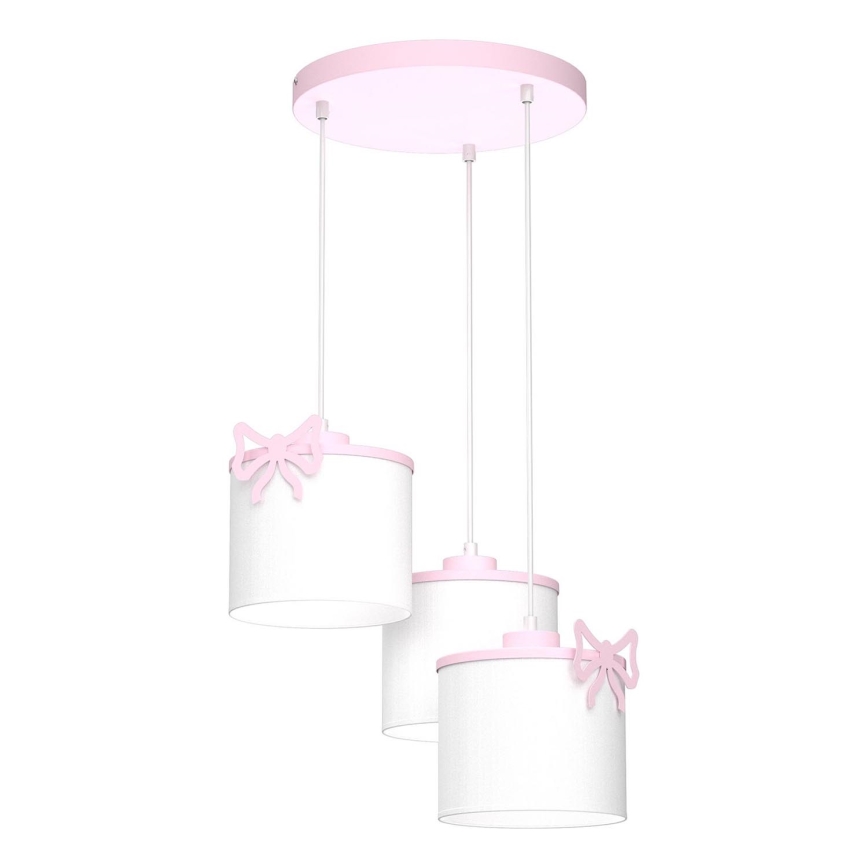 Hängande ljuskrona med textilsladd för barn SWEET 3xE27/15W/230V vit/rosa/fjäril