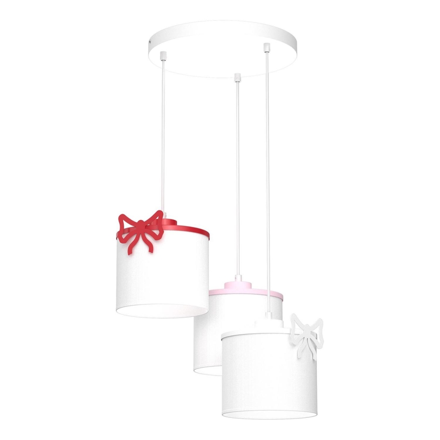 Hängande ljuskrona med textilsladd för barn SWEET 3xE27/15W/230V vit/rosa/röd/rosett