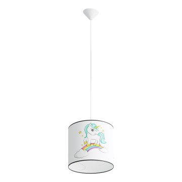 Hängande ljuskrona med textilsladd för barn UNICORN 1xE27/15W/230V diameter 30 cm enhörning