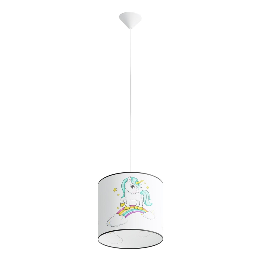 Hängande ljuskrona med textilsladd för barn UNICORN 1xE27/15W/230V diameter 30 cm enhörning