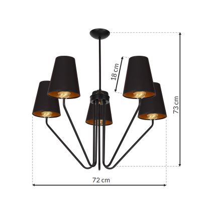 Hängande Ljuskrona VICTORIA 5xE27/60W/230V svart