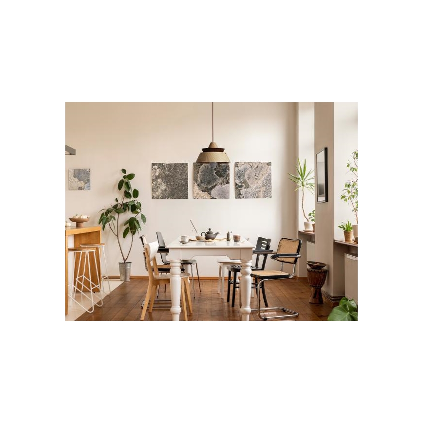 Hängande träpendel med kabel, 1xE27/60W/230V — Ø 33 cm. Massivt trä: ek, valnöt eller gummiträ