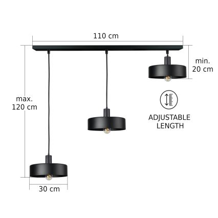 Hänglampa ARCANE med kabel 3xE27/60W/230V svart